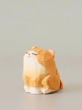 Cute Wooden Cat Figurine Decor